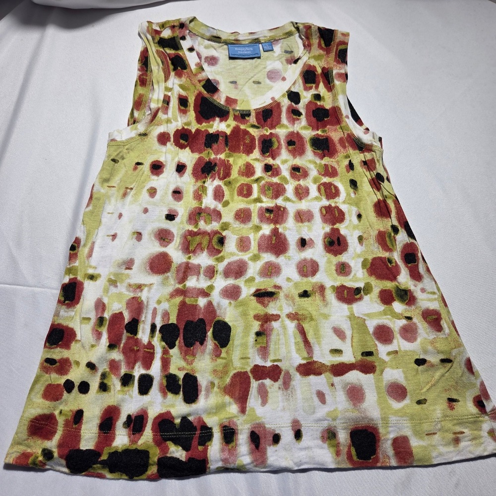Simply Vera Vera Wang Tank Top Large Y2K Abstract Print‎ Green Red Sleeveless